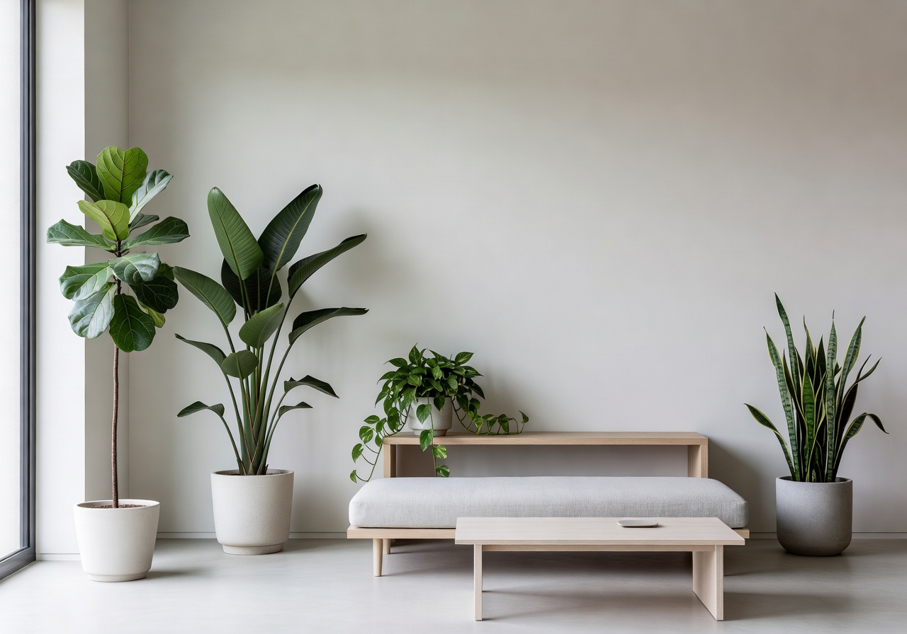 Curated plant styling for a minimalist living room