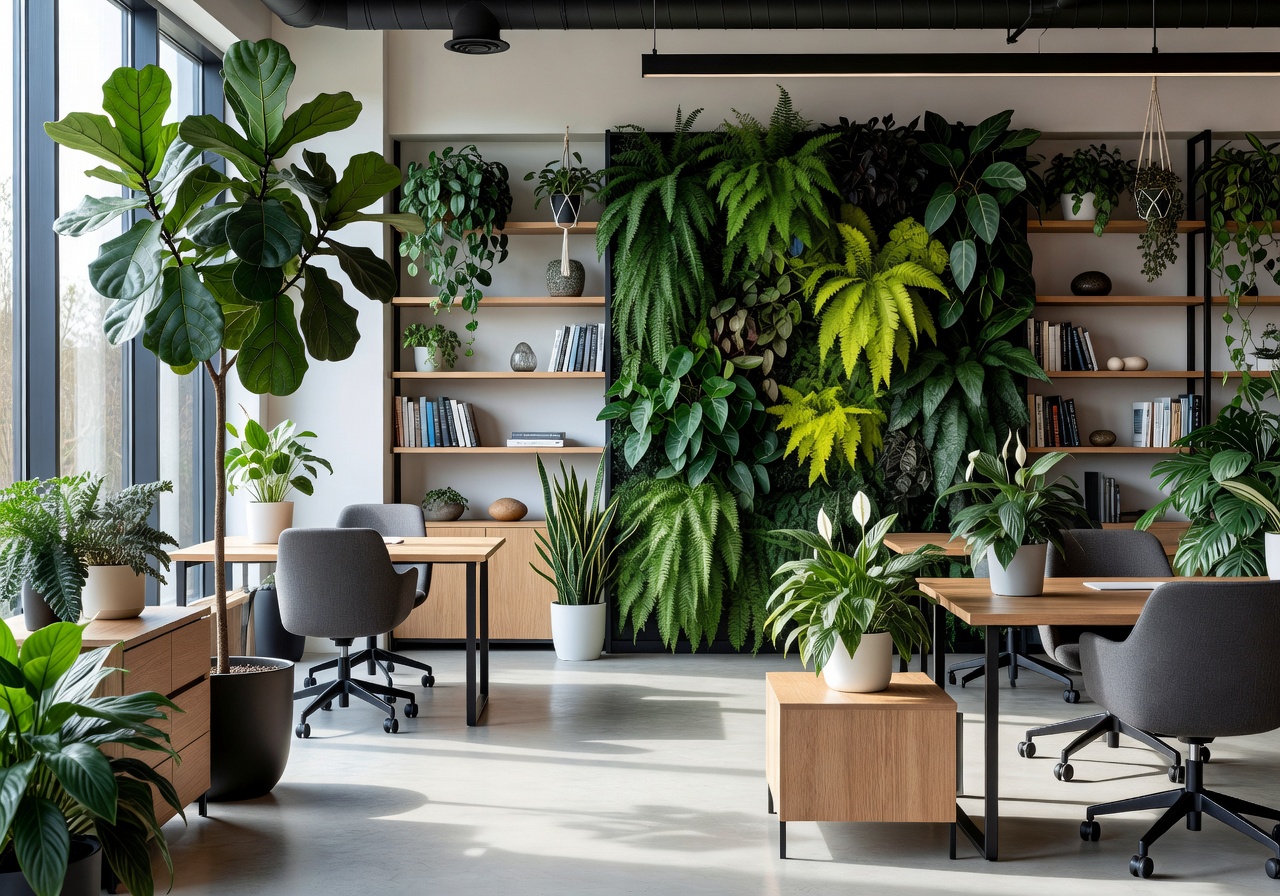 Greenery integrated into a contemporary workspace